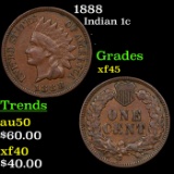 1888 Indian Cent 1c Grades xf+