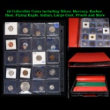 20 Collectible Coins Including Silver, Mercury, Barber, Bust, Flying Eagle, Indian, Large Cent, Proo