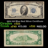 1934 $10 Blue Seal Silver Certificate Grades vf+