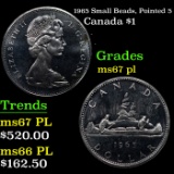 1965 Small Beads, Pointed 5 Canada Dollar $1 Grades GEM++ PL