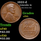 1922-d Lincoln Cent 1c Grades vf+