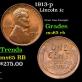 1913-p Lincoln Cent 1c Grades GEM Unc RB
