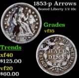 1853-p Seated Liberty Half Dime Arrows 1/2 10c Grades vf++