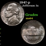 1947-p Jefferson Nickel 5c Grades Choice Unc