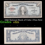 1960 National Bank of Cuba 1 Peso Note Grades vf+