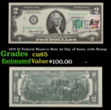 1976 $2 Federal Reserve Note 1st Day of Issue, with Stamp Grades Gem CU