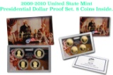 2009-2010 United State Mint Presidential Dollar Proof Set. 8 Coins Inside.