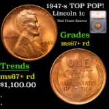 ***Auction Highlight*** 1947-s Lincoln Cent TOP POP! 1c Graded ms67+ rd BY SEGS (fc)