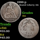 1886-p Seated Liberty Dime 10c Grades f+