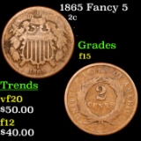 1865 Fancy 5 Two Cent Piece 2c Grades f+