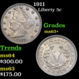 1911 Liberty Nickel 5c Grades Select+ Unc