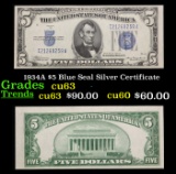 1934A $5 Blue Seal Silver Certificate Grades Select CU