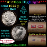 ***Auction Highlight*** Full solid date 1922-p Uncirculated Peace silver dollar roll, 20 coins (fc)