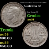 1939 Australia 3 Pence Threepence Silver KM-37 Grades Choice AU/BU Slider