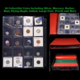 20 Collectible Coins Including Silver, Mercury, Barber, Bust, Flying Eagle, Indian, Large Cent, Proo