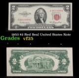 1953 $2 Red Seal United States Note Grades vf+