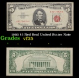 1963 $5 Red Seal United States Note Grades vf+