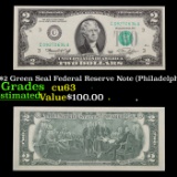 1976 $2 Green Seal Federal Reserve Note (Philadelphia, PA) Grades Select CU