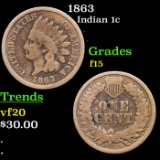 1863 Indian Cent 1c Grades f+