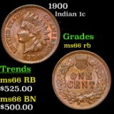 1900 Indian Cent 1c Grades GEM+ Unc RB