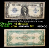 1923 $1 Large Size Blue Seal Silver Certificate, Fr-237, Sig. Speelman & White Grades vf details