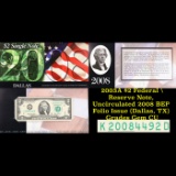 2003A $2 Federal Reserve Note, Uncirculated 2008 BEP Folio Issue (Dallas, TX) Grades Gem CU