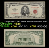 **Star Note** 1963 $5 Red Seal United States Note Grades vf+