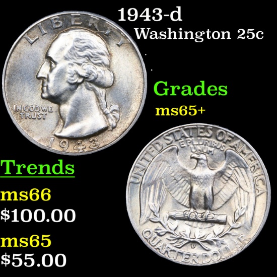 1943-d Washington Quarter 25c Grades GEM+ Unc