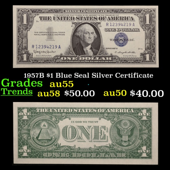 1957B $1 Blue Seal Silver Certificate Grades Choice AU