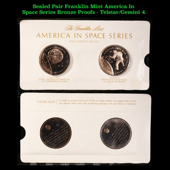 Sealed Pair Franklin Mint America In Space Series Bronze Proofs - Telstar/Gemini 4