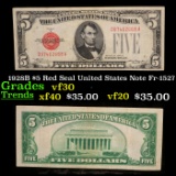 1928B $5 Red Seal United States Note Fr-1527 Grades vf++