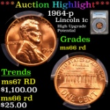 ***Auction Highlight*** PCGS 1964-p Lincoln Cent 1c Graded ms66 rd By PCGS (fc)