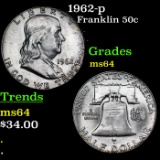 1962-p Franklin Half Dollar 50c Grades Choice Unc