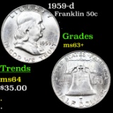 1959-d Franklin Half Dollar 50c Grades Select+ Unc