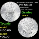 1964U Sweden 1 Krona Silver KM-826 Grades GEM Unc