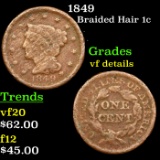 1849 Braided Hair Large Cent 1c Grades vf details