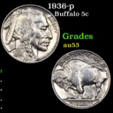 1936-p Buffalo Nickel 5c Grades Select AU