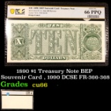 PCGS 1890 $1 Treasury Note BEP Souvenir Card , 1990 DCSE FR-366-368 Graded cu66 By PCGS