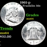 1961-p Franklin Half Dollar 50c Grades Choice Unc