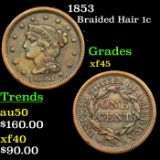 1853 Braided Hair Large Cent 1c Grades xf+