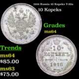 1916 Russia 10 Kopeks Y-20a Grades Choice Unc