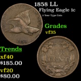 1858 LL Flying Eagle Cent 1c Grades vf++