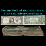 Variety Pack of 100 1935-1957 $1 Blue Seal Silver Certificates Grades ng