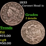 1833 Coronet Head Large Cent 1c Grades f details