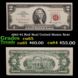 1963 $2 Red Seal United States Note Grades Gem CU