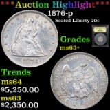 ***Auction Highlight*** 1876-p Twenty Cent Piece 20c Graded Select+ Unc BY USCG (fc)