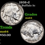 1938-d Buffalo Nickel 5c Grades Choice Unc