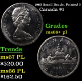 1965 Small Beads, Pointed 5 Canada Dollar $1 Grades GEM++ PL