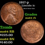1917-p Lincoln Cent 1c Grades Choice Unc RB