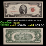 1963 $2 Red Seal United States Note Grades Gem CU